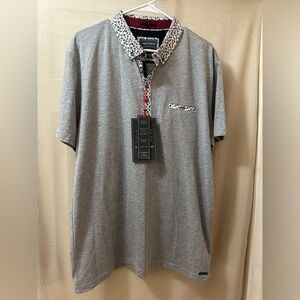 Guide London Grey Polo Shirt XL | Floral Trim Collar • NWT